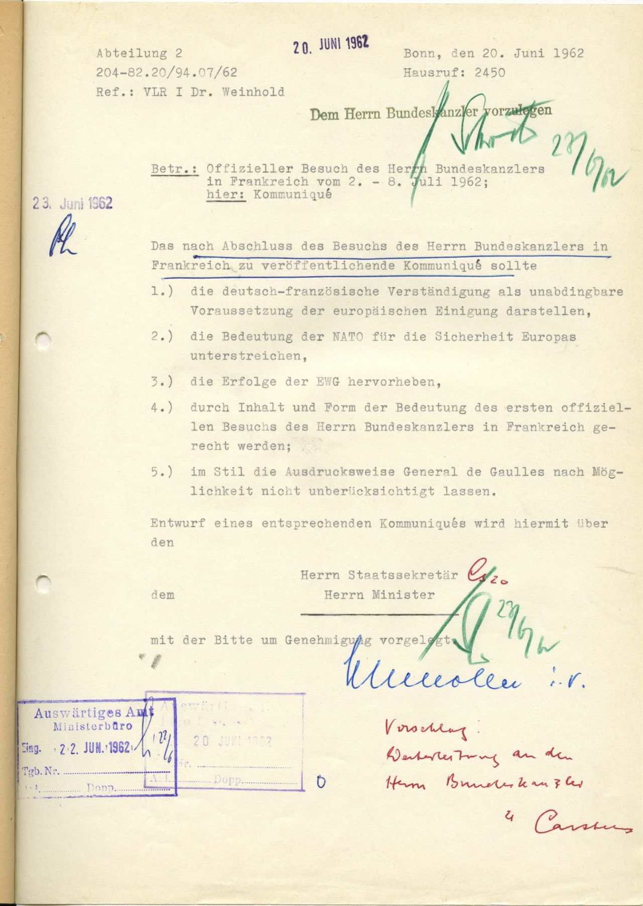 Dokument Entwurf für Adenauer-Rede zu deutsch-französischen Beziehungen
