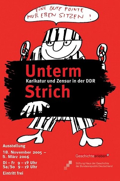 Ausstellungsplakat Unterm Strich - Karikatur und Zensur in der DDR