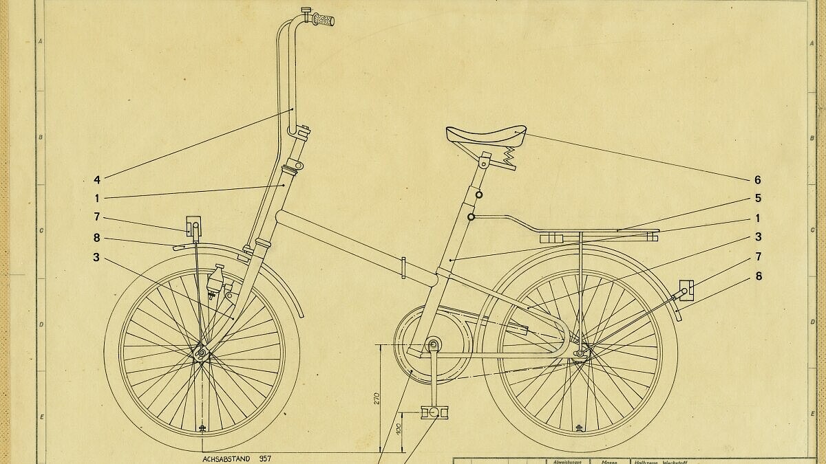 Entwurfszeichnung eines Klappfahrrades