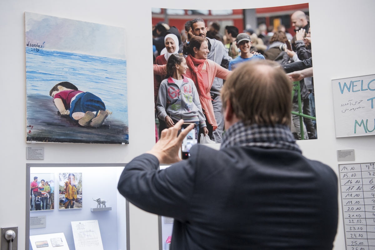 Der Ausstellungsbereich zum Thema Flüchtlinge in Deutschland.