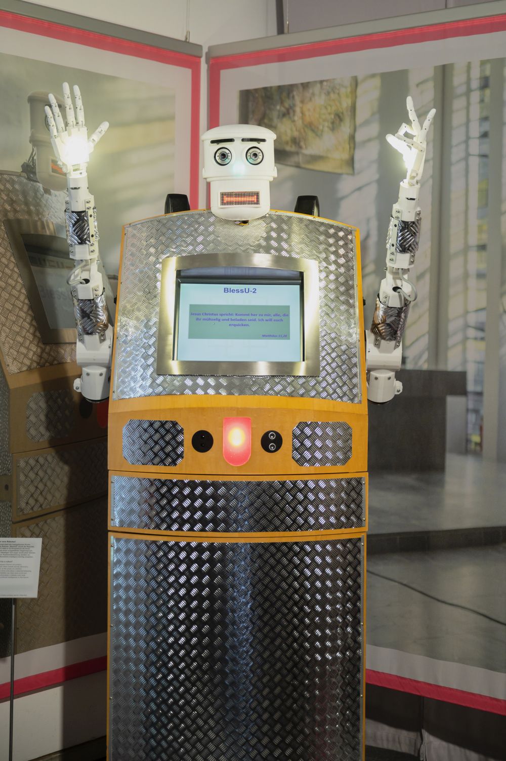 A "blessing robot" of the Protestant church blesses visitors