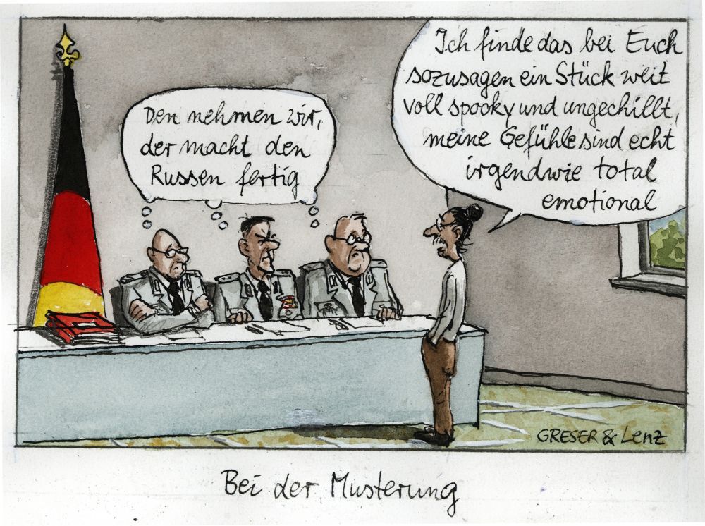 Karikatur „Bei der Musterung“, 2. Preis „Rückblende 2025“