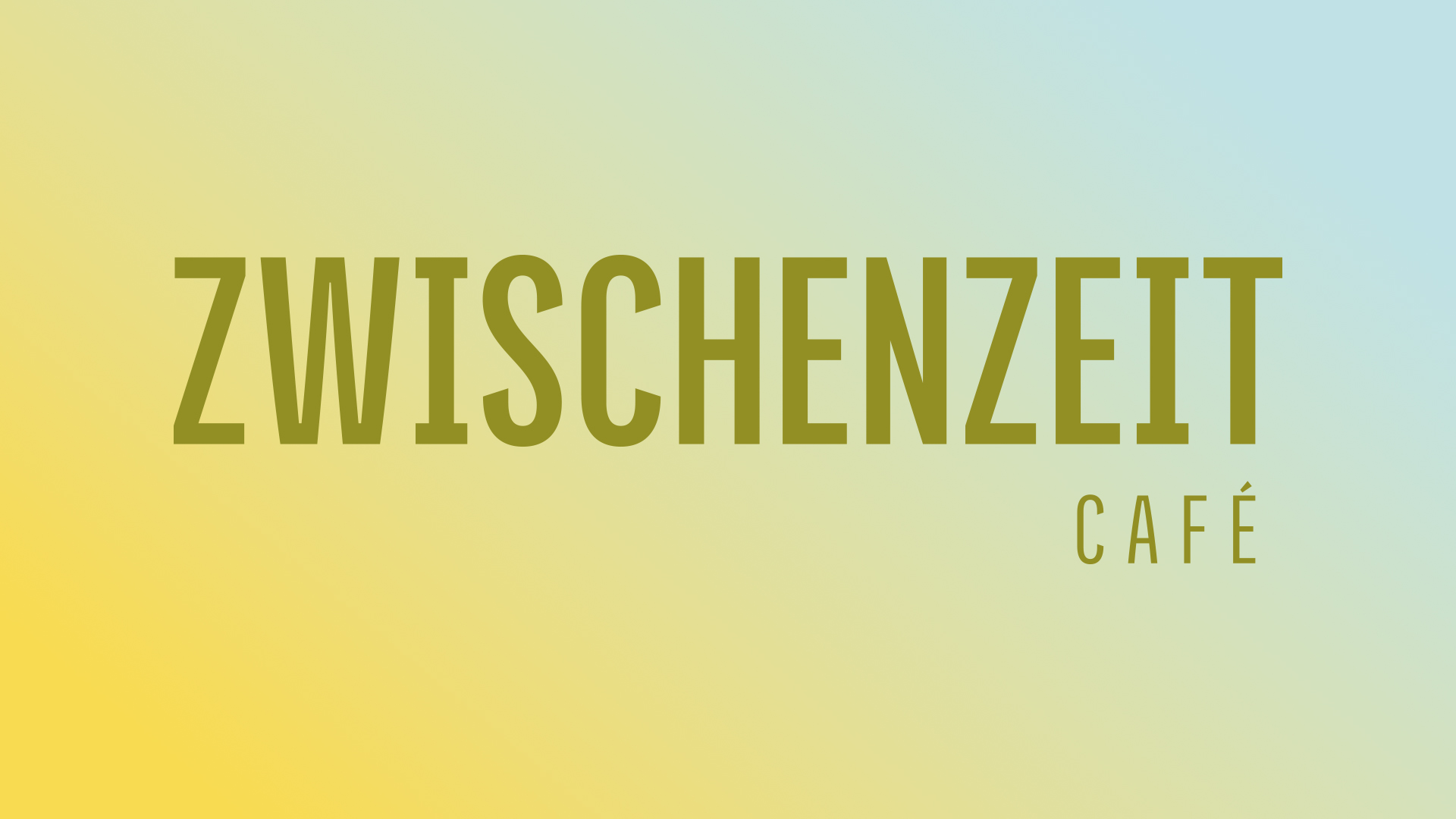 On a yellow and blue background, it is written "Zwischenzeit – Café" 
