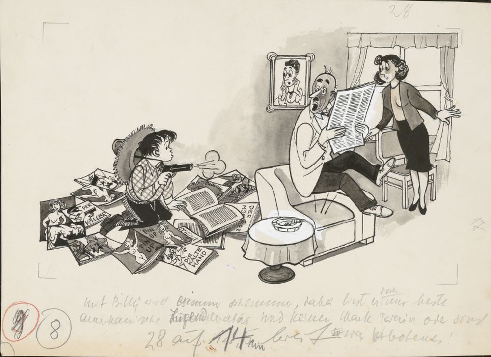 Karikatur von Johannes Hegenbarth, die 1953 in der NBI, der "Neuen Berliner Illustrierten", erscheint.