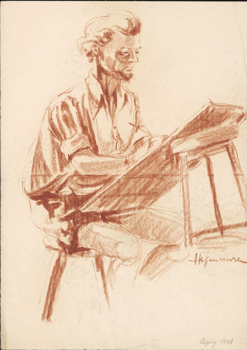 The drawing from the late 1940s is one of numerous portraits that Johannes Hegenbarth (Hannes Hegen) produced as a student in Leipzig.