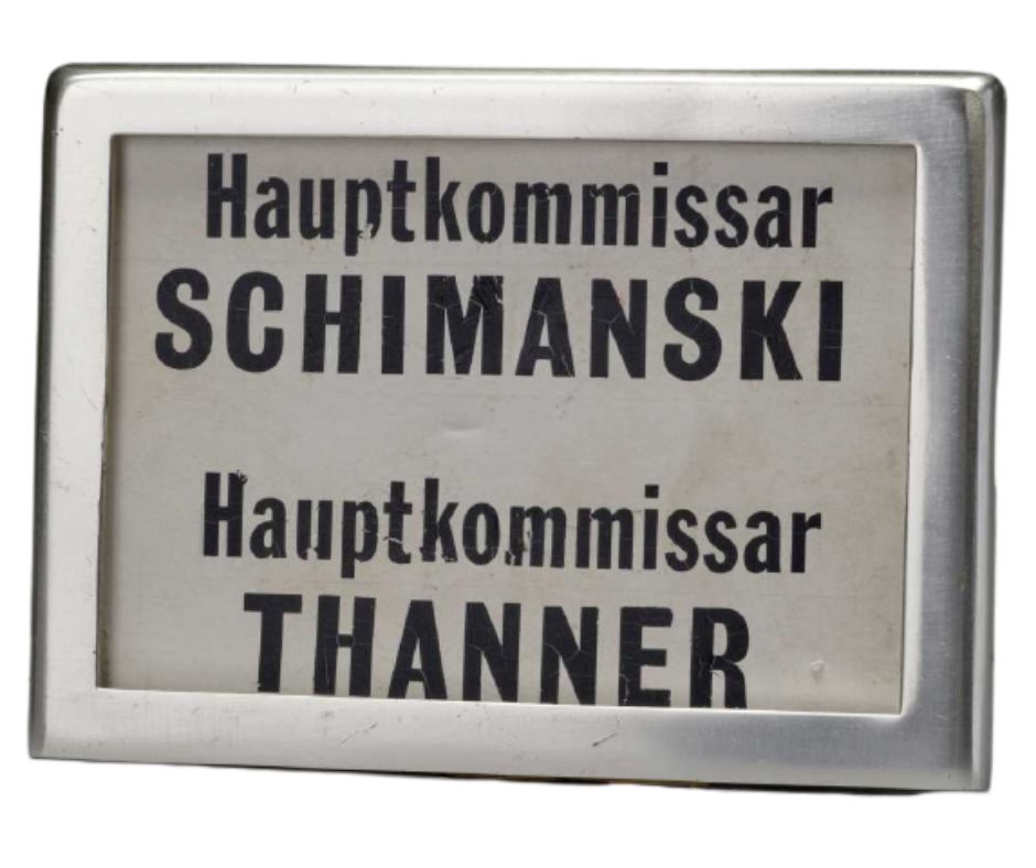 Office sign for the legendary team of investigators in Duisburg's "Tatort" from the 1980s