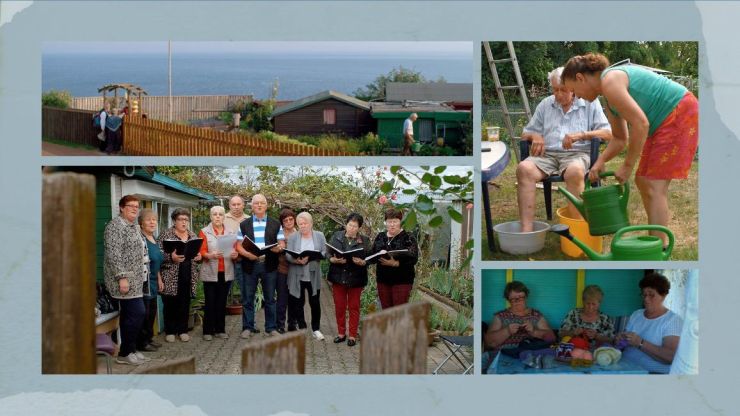 Collage mit Fotos von Gärten und Menschen in Gärten