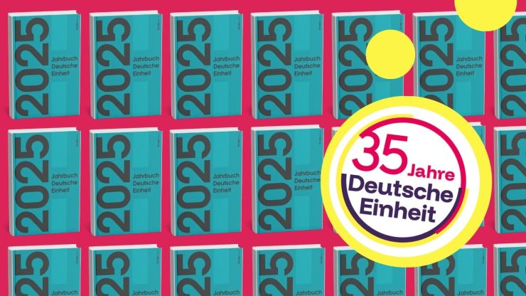 Grafik mit Buchcover und dem Logo zu 35 Jahre Deutsche Einheit