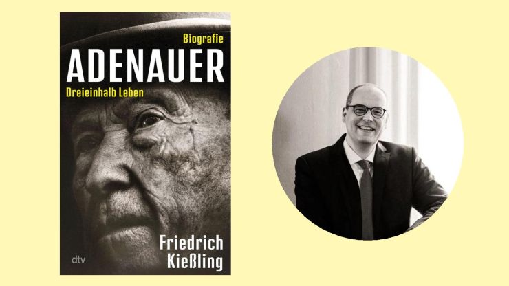 Buchcover mit Nahaufnahme von Konrad Adenauer und Porträtfoto des Autors Friedrich Kießling