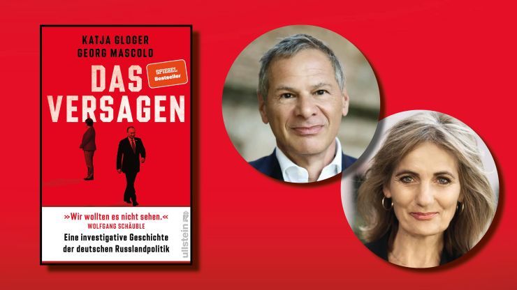 Grafik mit rotem Buchcover von „Das Versagen“ und Porträtfotos der Autorin Katja Gloger und des Autors Georg Mascolo