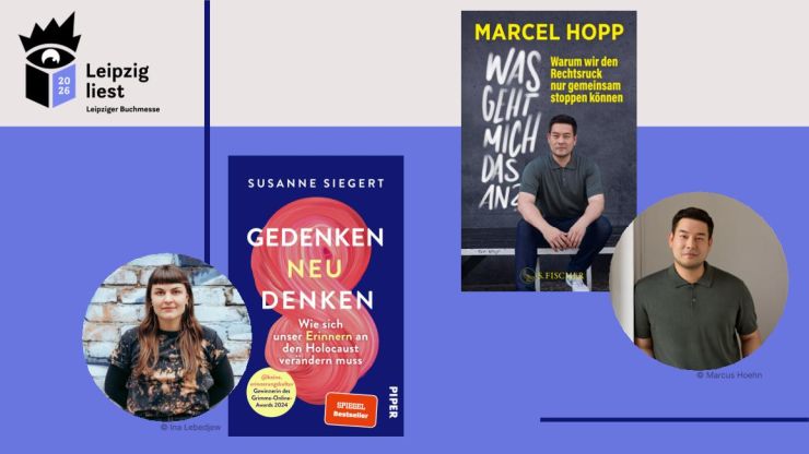 Foto-Collage mit Porträtfotos der Autorin Susanne Siegert und des Autors Marcel Hopp und den Covern ihrer Bücher