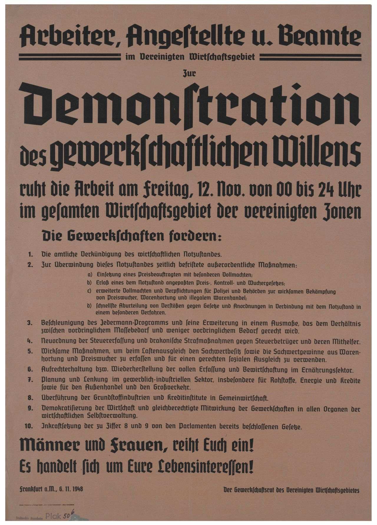 Braunes Plakat mit schwarzem Aufdruck: 