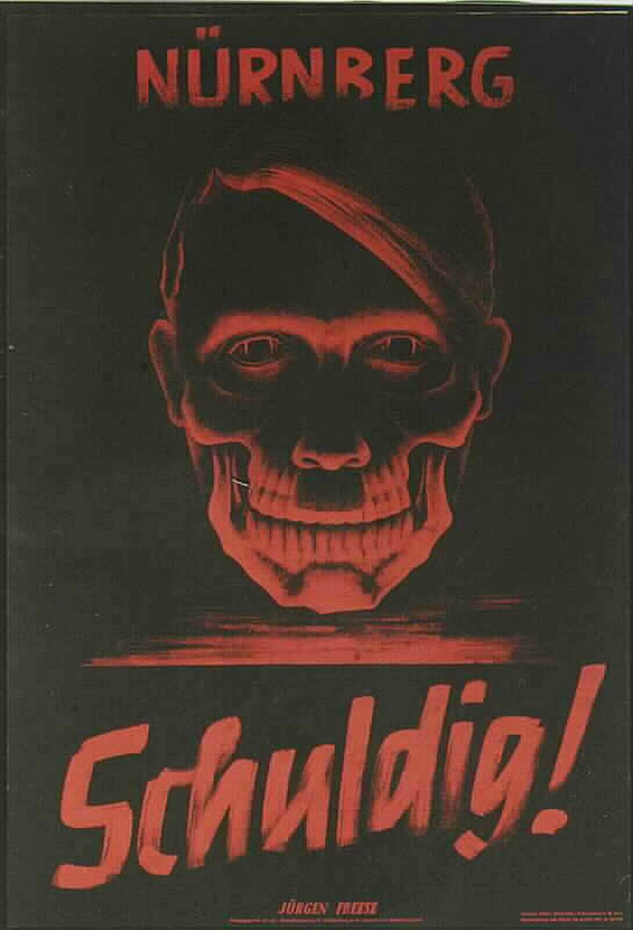 Plakat aus der Sowjetischen Besatzungszone zum Nürnberger Hauptkriegsverbrecherprozess 1946.
