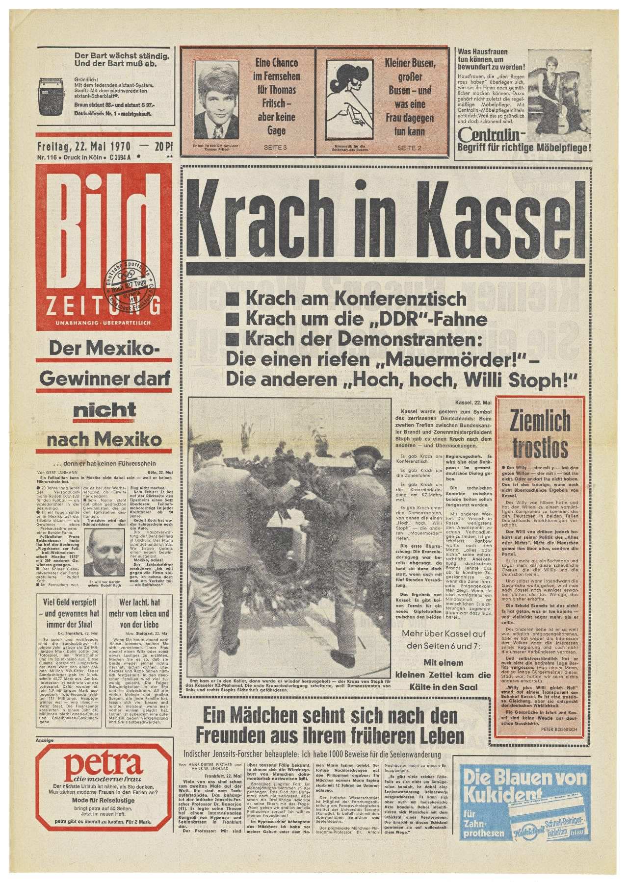 Titelseite der Bild-Zeitung mit der Hauptschlagzeile: Krach in Kassel. Axel Springer Syndication