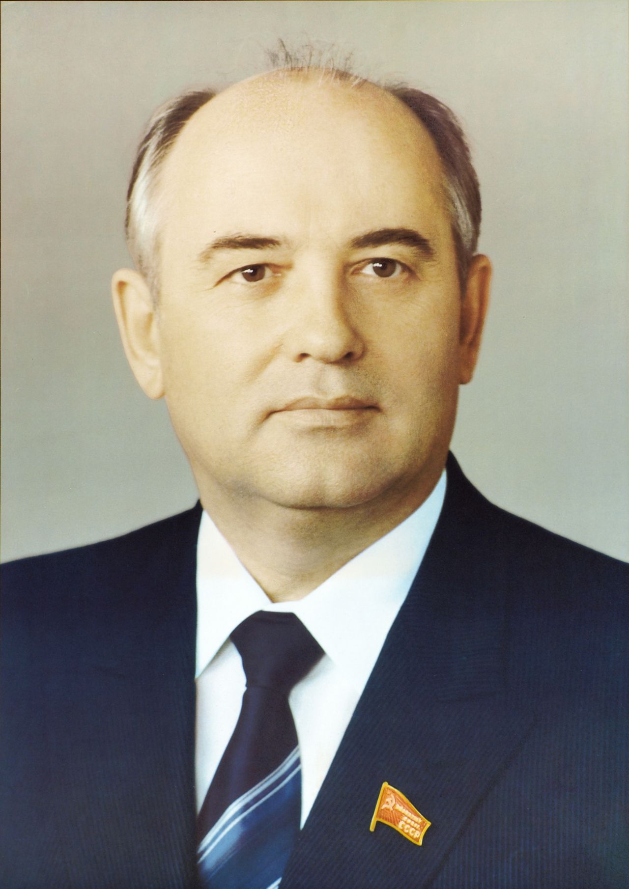 Porträtplakat von Michail Gorbatschow, Generalsekretär der KPdSU (1985-1991) und Staatsoberhaupt der Sowjetunion (1988–1991), 1980er Jahre.