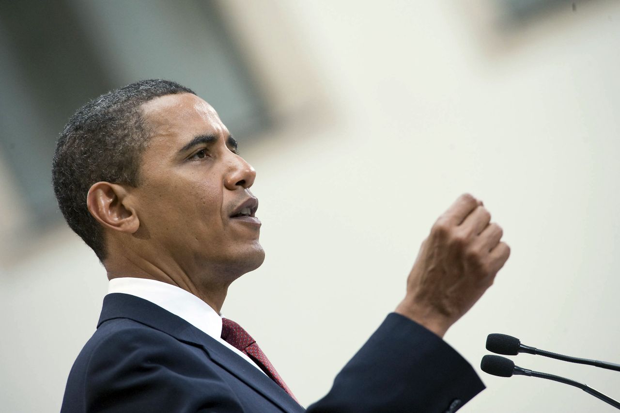 US-Präsident Barack Obama während eines Pressestatements im Dresdner Residenzschloss, 2009.