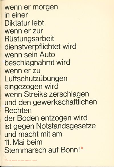 Dreiseitiger Aufruf gegen die Notstandsgesetze mit dem Titel: Wer jetzt nicht aufpaßt 