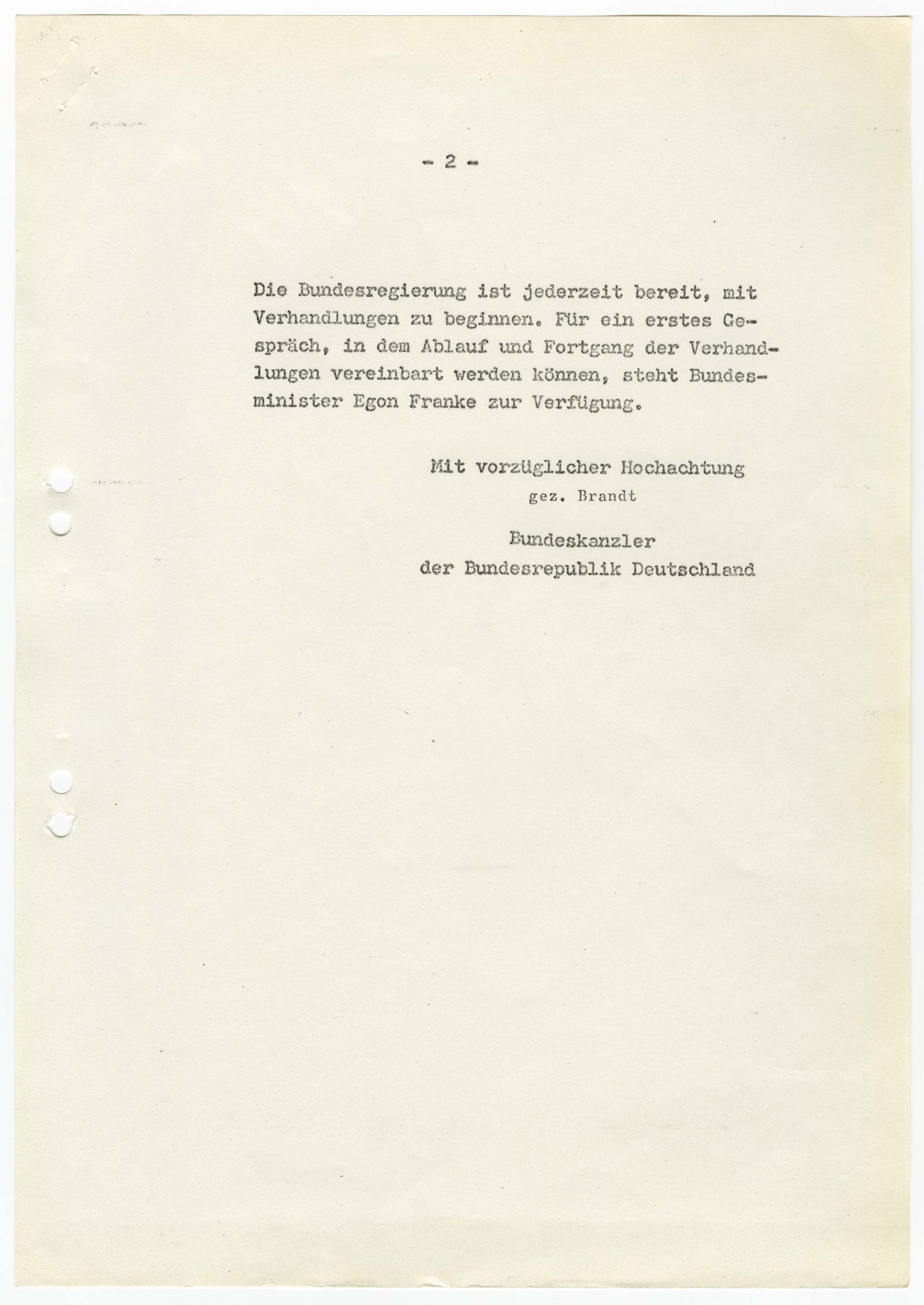 Bundeskanzler Willy Brandt lädt den DDR-Ministerratsvorsitzenden Willy Stoph zu Gesprächen ein.