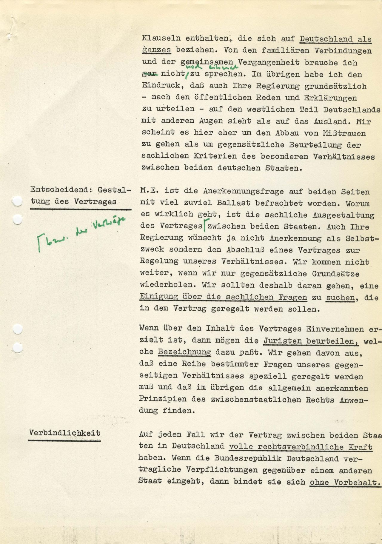 Dokument des Bundeskanzleramts, das für Bundeskanzler Willy Brandt Argumente für das deutsche-deutsche Gipfelgespräch mit dem Ministerratsvorsitzenden der Deutschen Demokratischen Republik (DDR), Willi Stoph, am 19. März 1970 in Erfurt zusammenfasst. Gegenstand sind die deutsch-deutschen Beziehungen.