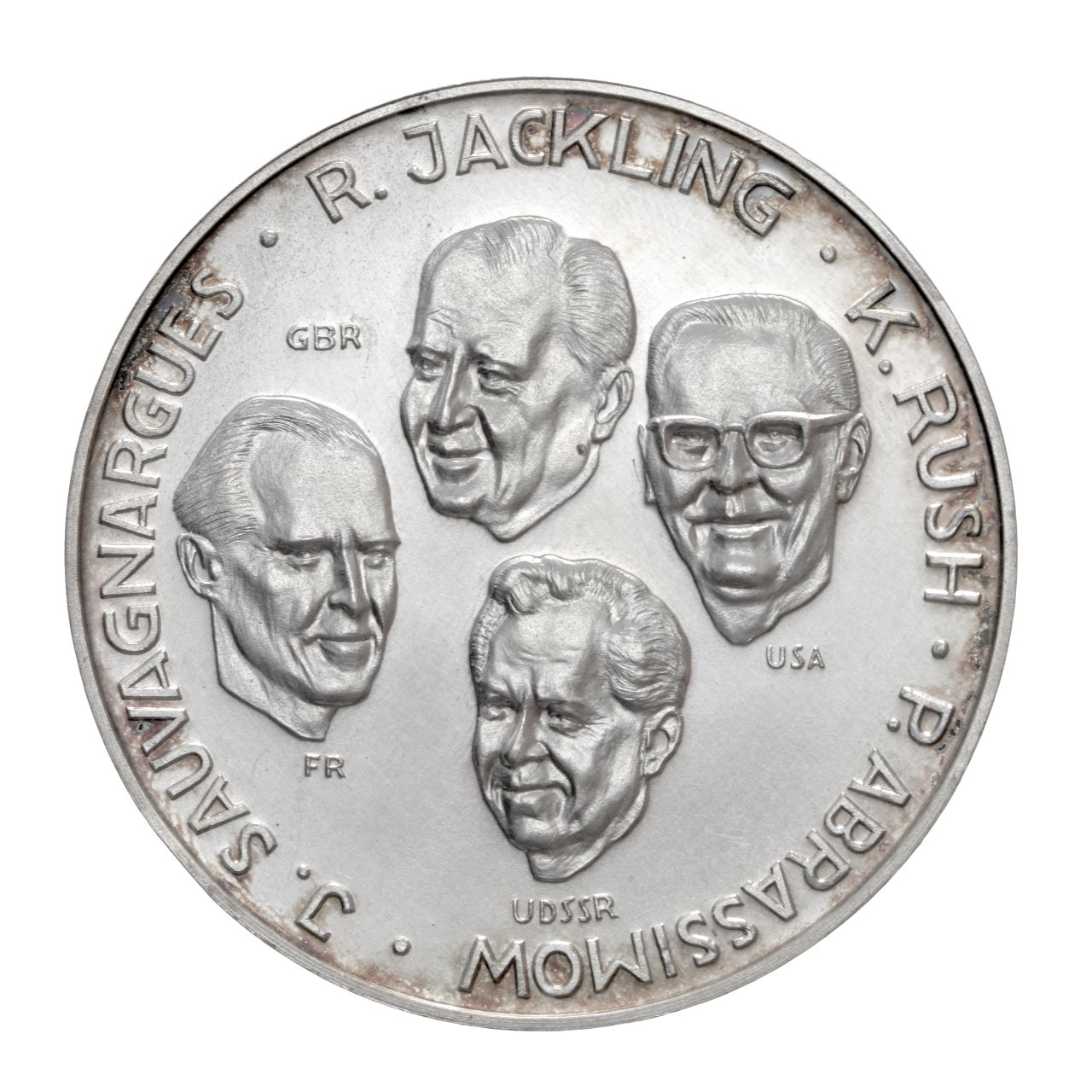 Silberne Medaille mit Kopfbildern in Erinnerung an das Vier-Mächte-Abkommen über Berlin vom 3. September 1971