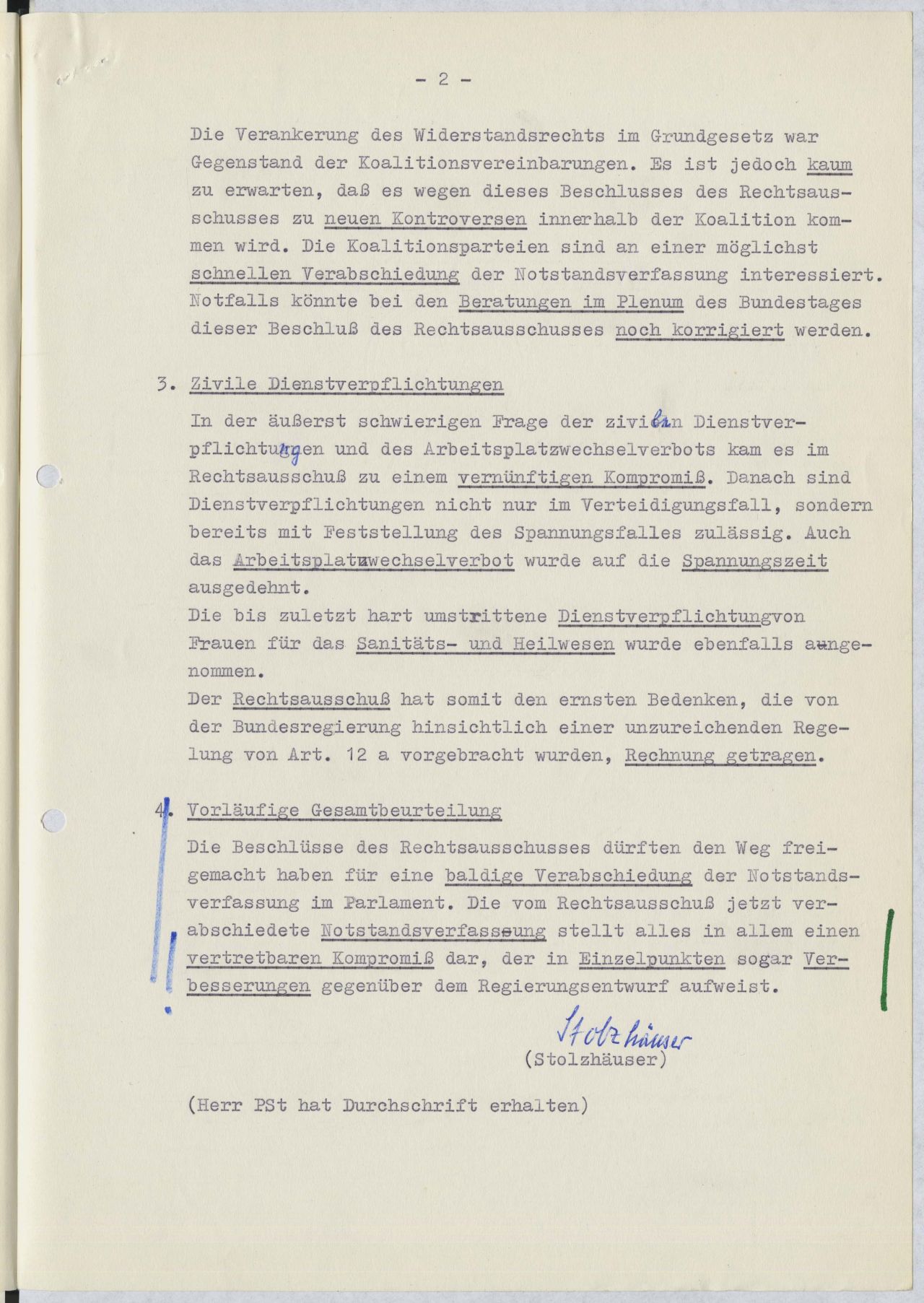 Vermerk für Bundeskanzler Kurt Georg Kiesinger über die abschließende Beratung im Rechtsausschuss des Deutschen Bundestages