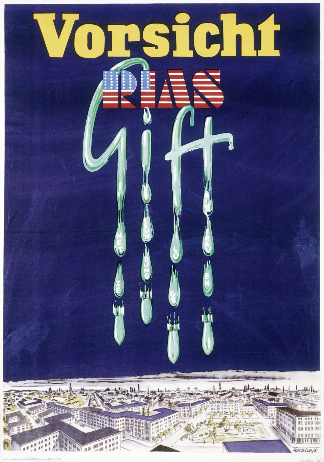 Propaganda-Plakat der DDR 'Vorsicht RIAS-Gift'