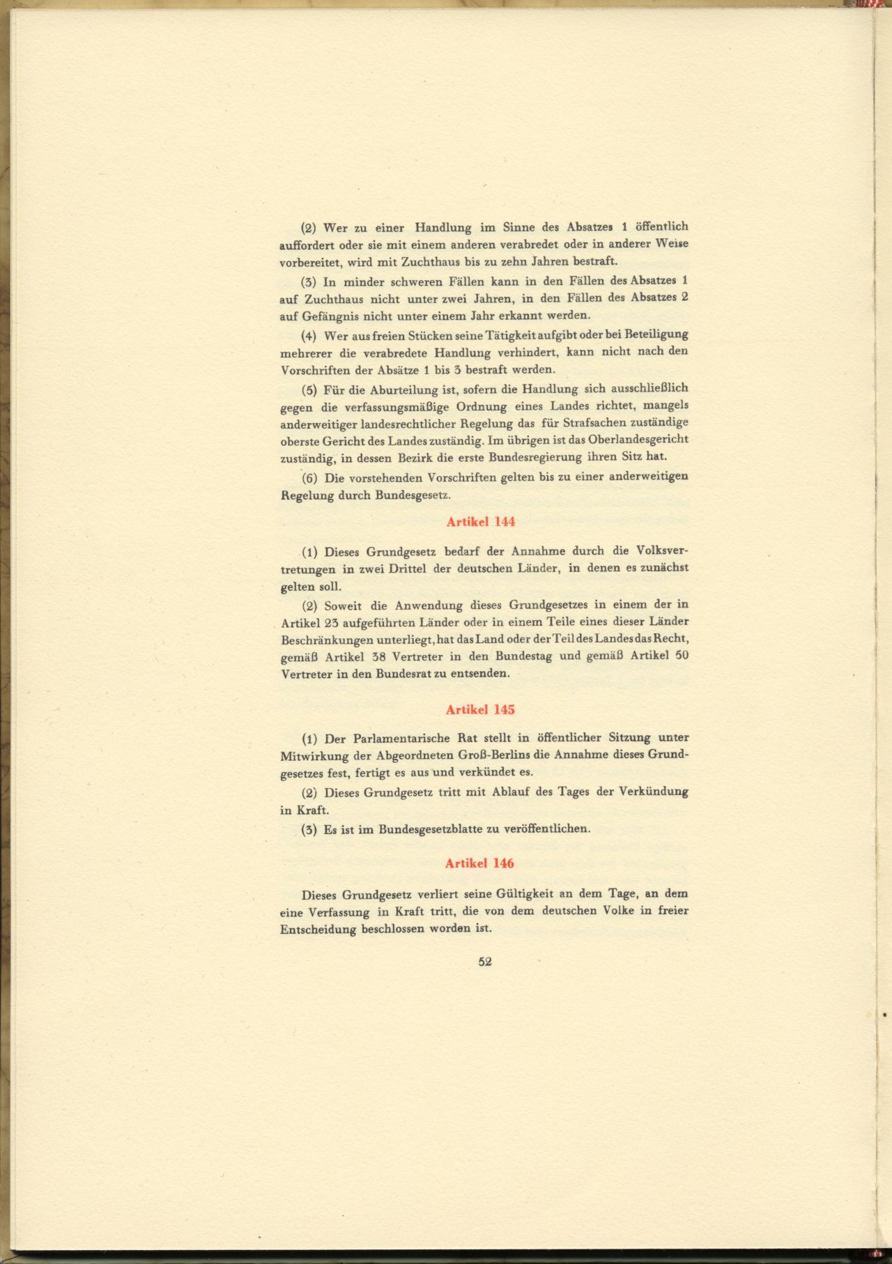 Gebundene und faksimilierte Ausgabe der Originalfassung des Grundgesetzes von 1949. 486. Exemplar der numerierten Ausgabe.