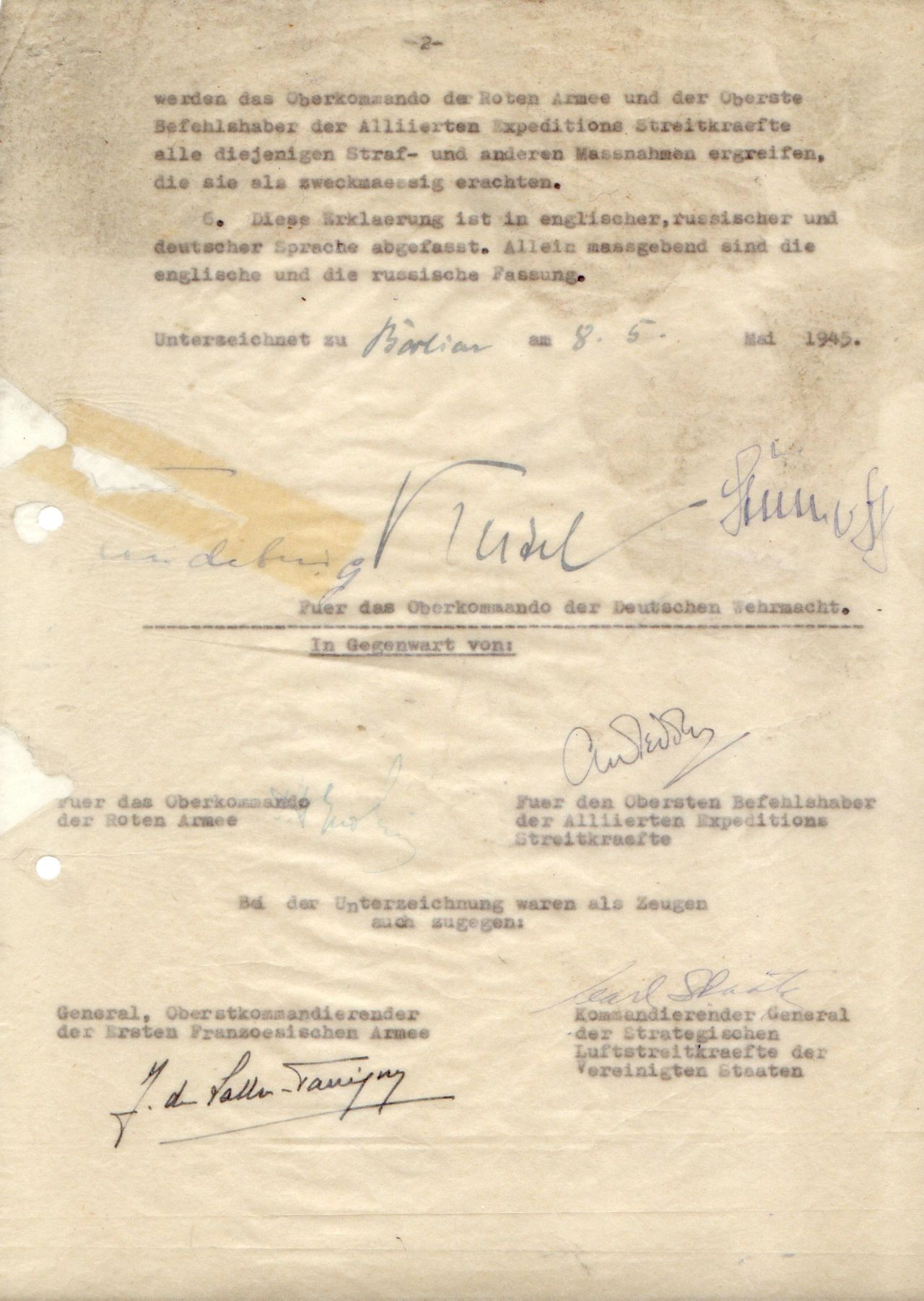 Kapitulationserklärung vom 8. Mai 1945