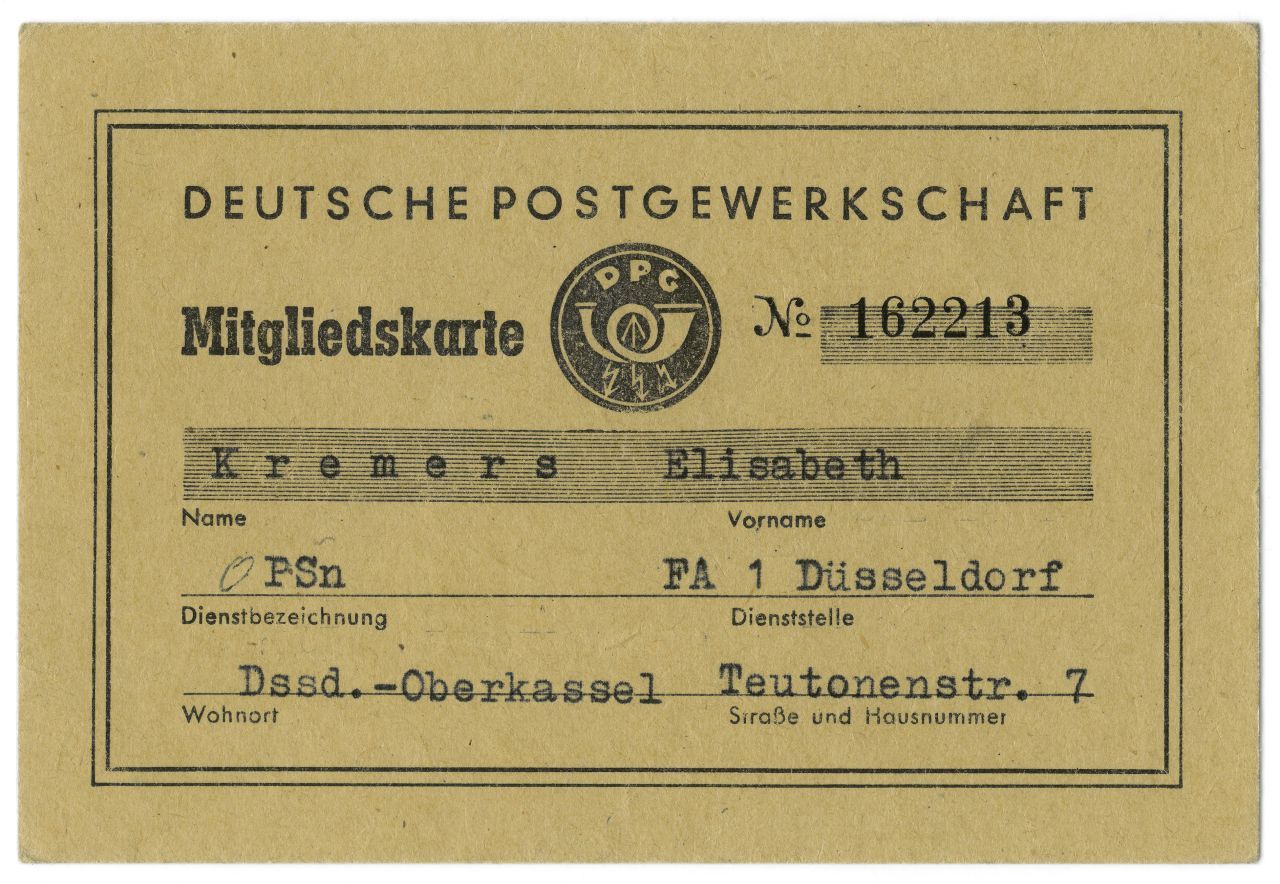 Mitgliedskarte der deutschen Postgewerkschaft