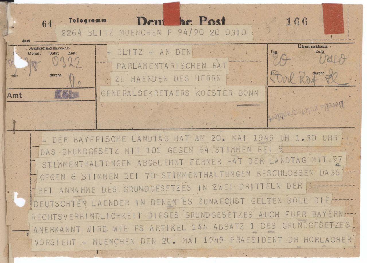 Dokument Telegramm des Bayerischen Landtages 