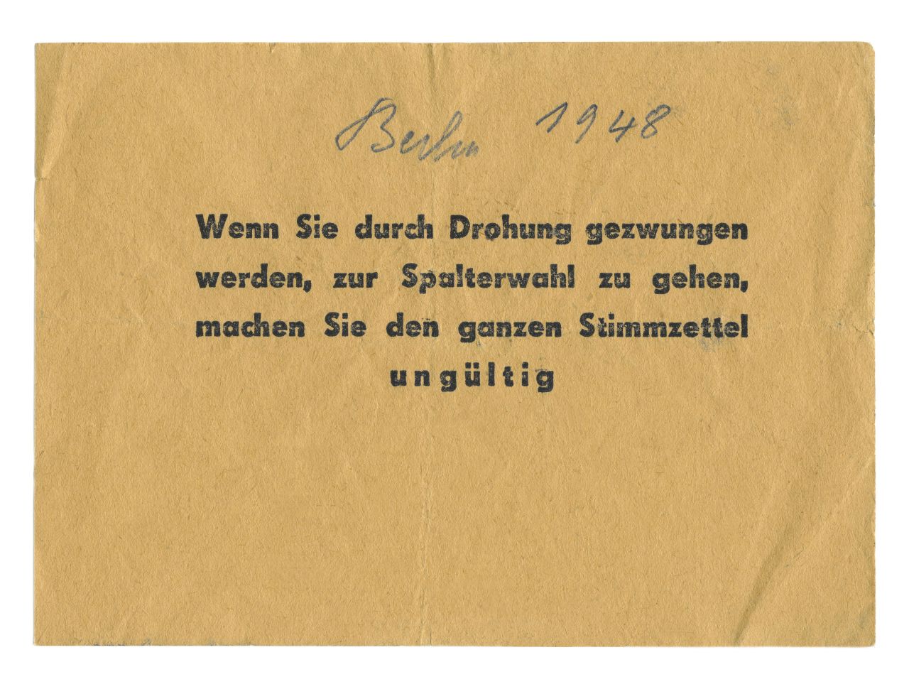 Einseitig bedrucktes Blatt: Wenn Sie durch Drohung gezwungen werden, zur Spalterwahl zu gehen, machen Sie den ganzen Stimmzettel ungültig.